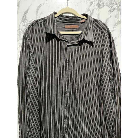 Perry Ellis Men's 3XLT black white Striped Button-Down Shirt Long Sleeve - Picture 2 of 7
